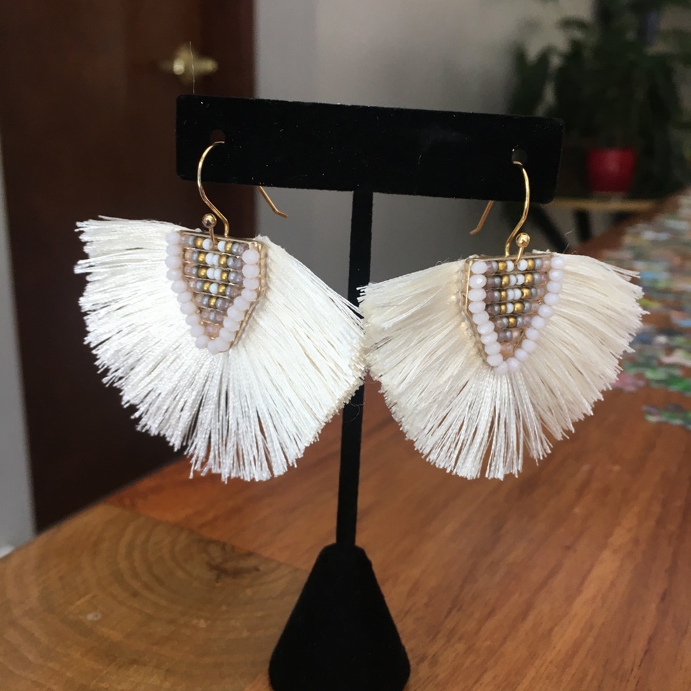 White fringe earrings